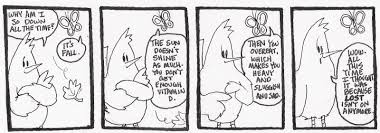 Comic of a bird and a leaf.