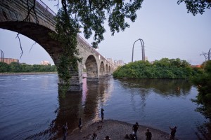 Photo of the Stone Arch Bridge from below.