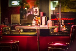 A upclose photo of a table at a diner.