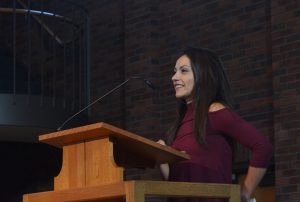 Sara M. sharing her experience with spirituality at the spirituality breakfast. Photo by Ricky T.