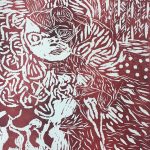 Red and white block print