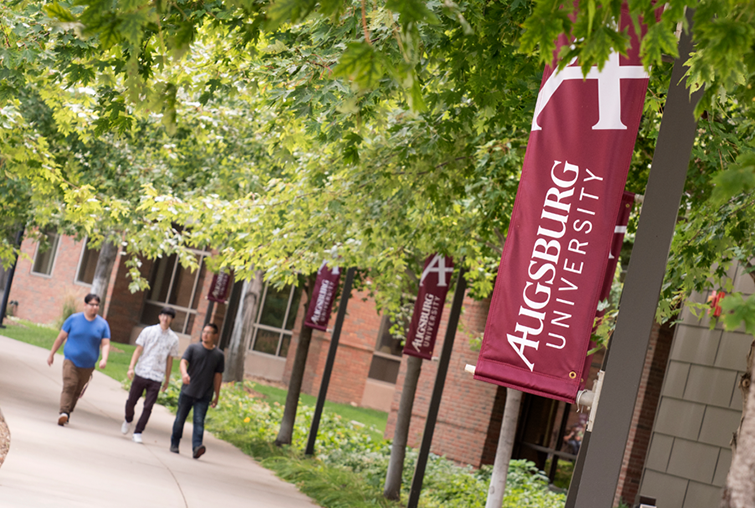 students walking across campus